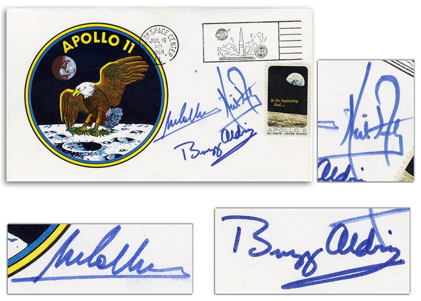 Apollo 11 Crew-Signed ''Type Three'' Insurance Cover -- Signed by Neil Armstrong, Buzz Aldrin and Michael Collins